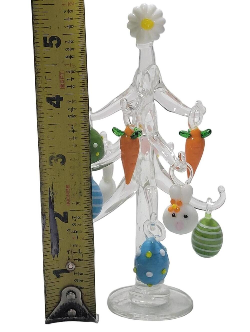 Pier 1 Glass Easter Tree With 12 Ornaments Eggs Bunnies Carrots Chicks READ - Picture 7 of 7